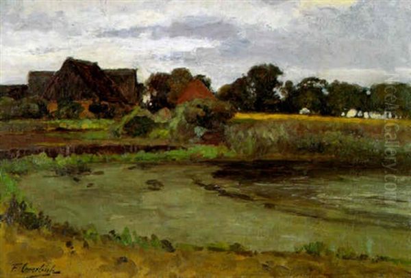 Worpsweder Landschaft Mit See Und Katen Oil Painting by Fritz Overbeck