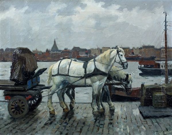 Sleperswagen Op De Kade by Gijsbertus Johannes Van Overbeek