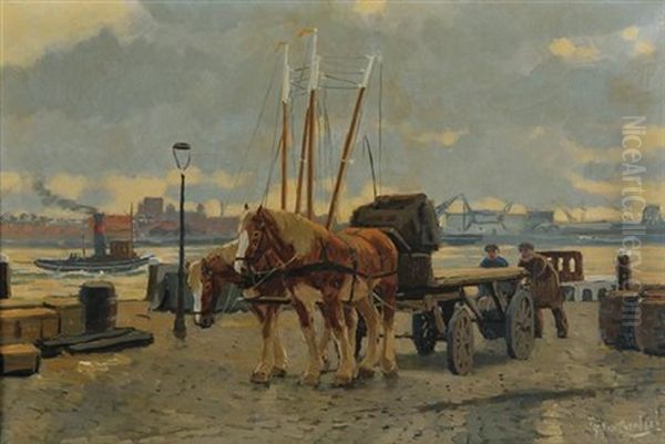 Loading The Wagon Oil Painting by Gijsbertus Johannes Van Overbeek