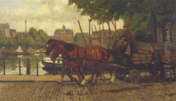 On The Quay Of The Nieuwe Haven, Rotterdam by Gijsbertus Johannes Van Overbeek