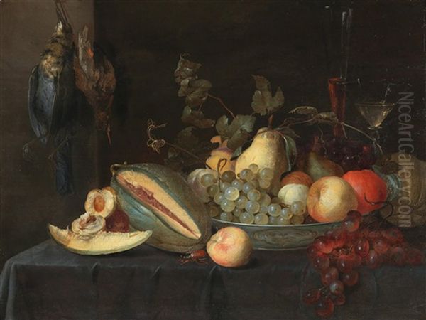 A Still Life Of Fruit With Game Oil Painting by Pieter van Overschee