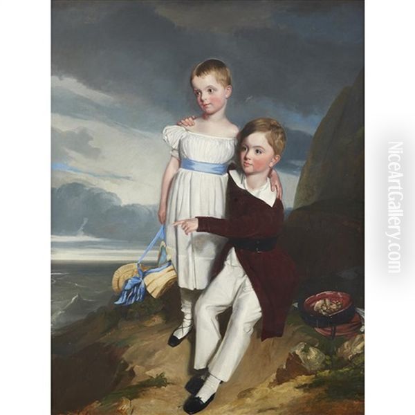 The Children Of Sir William Parsons In A Landscape Oil Painting by William Owen