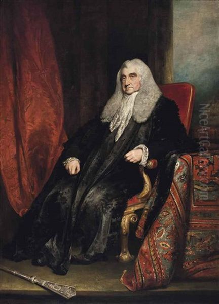 Portrait Of William Scott, 1st Baron Stowell (1745-1836), Full-length, Seated Beside A Table In An Interior by William Owen