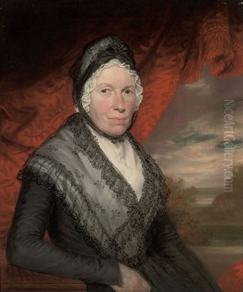 Portrait Of A Lady In A Black Dress With A Black Shawl And Bonnet Oil Painting by William Owen