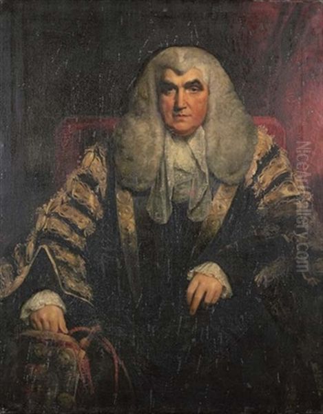 Portrait Of John Scott, 1st Earl Of Eldon In Robes, His Right Hand Holding The Chancellor's Bourse Oil Painting by William Owen