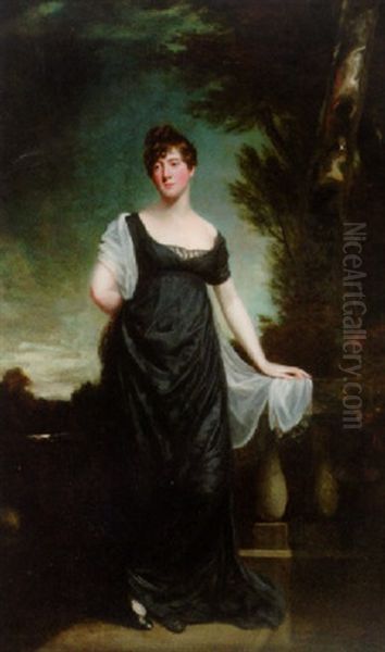 Portrait Of Mrs Shaw Of Greens Morton, Towcester In A Black Dress Oil Painting by William Owen