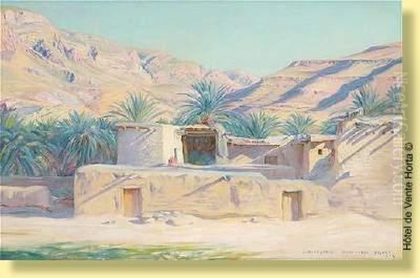 Vue De Biskra Oil Painting by Jules Blancpain