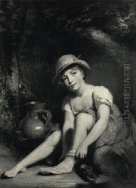 Portrait Of A Girl In A Straw Hat Oil Painting by William Owen