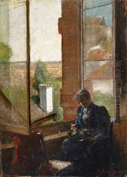 Sitzende Frau Am Fenster Oil Painting by Pierre (Pieter) Oyens