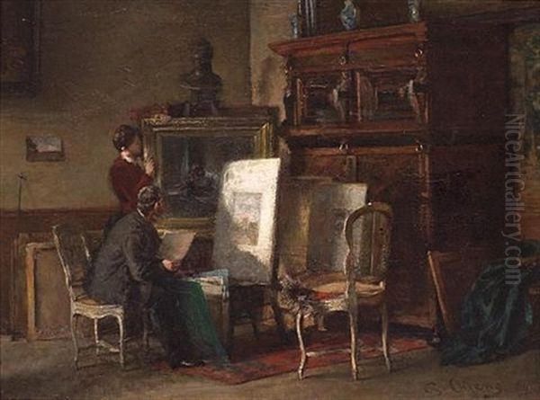 In The Artist's Studio Oil Painting by Pierre (Pieter) Oyens