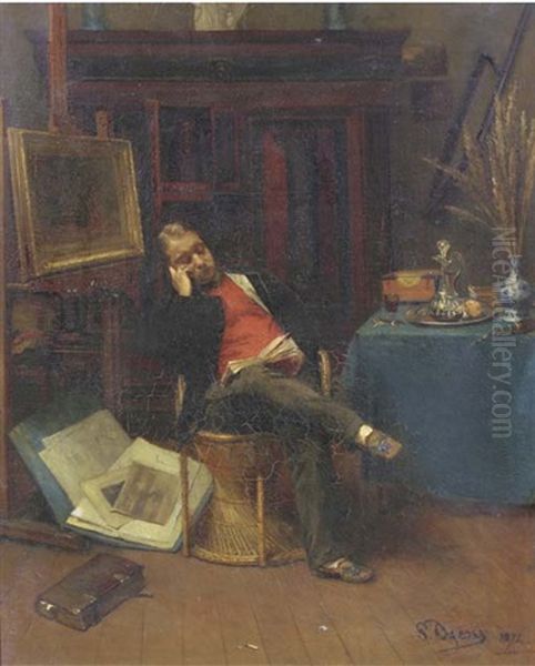 Reading In The Artist's Studio Oil Painting by Pierre (Pieter) Oyens