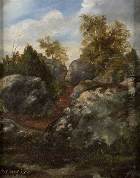 Le Rocher Cuvier A Barbizon Oil Painting by Laszlo Paal