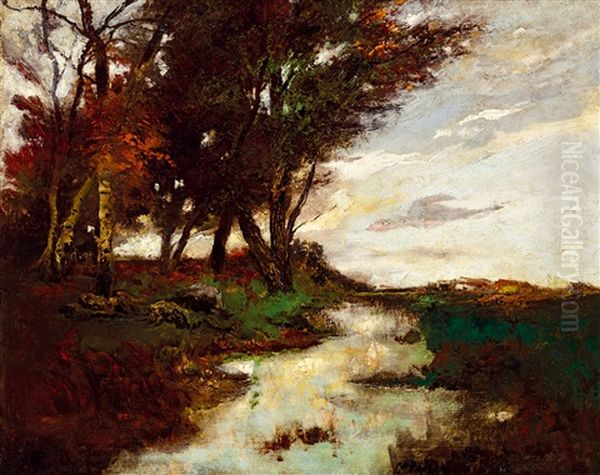 Landscape With Brook Oil Painting by Laszlo Paal