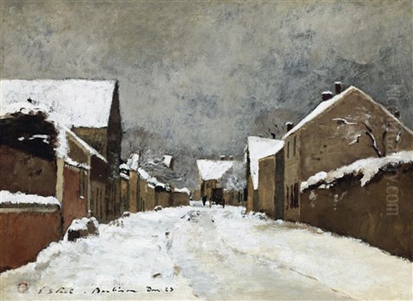 Snowy Barbizon Street (barbizon) Oil Painting by Laszlo Paal