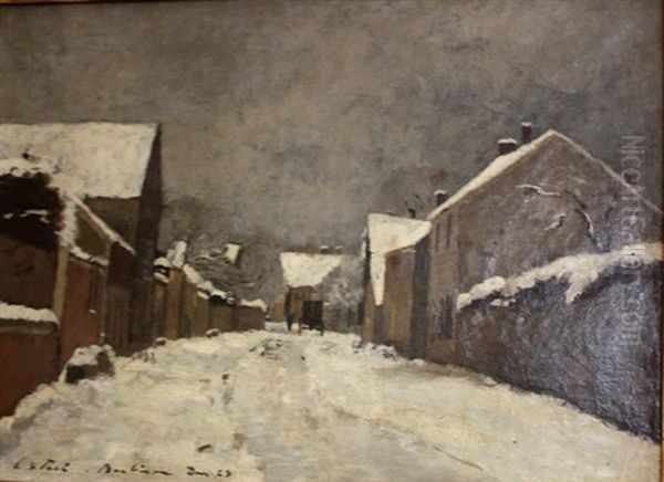 Rue A Barbizon Sous La Neige Oil Painting by Laszlo Paal