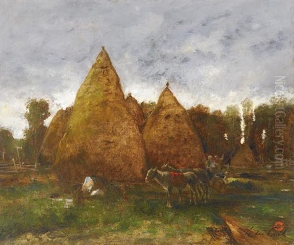 Haystacks Oil Painting by Laszlo Paal