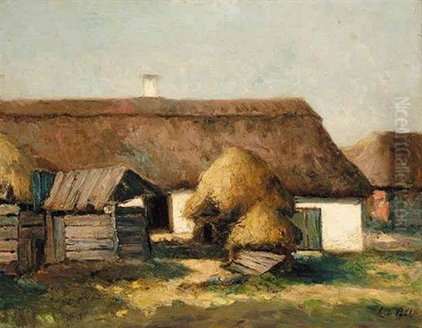 Farmyard With Haystacks Oil Painting by Laszlo Paal