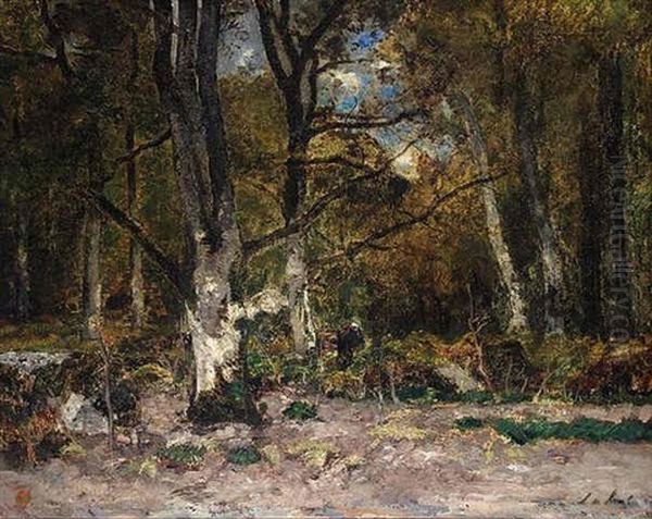 Birch Forest With Faggot Gatherer Oil Painting by Laszlo Paal