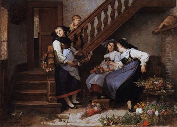 Preparing The Garlands Oil Painting by Camille Alfred Pabst