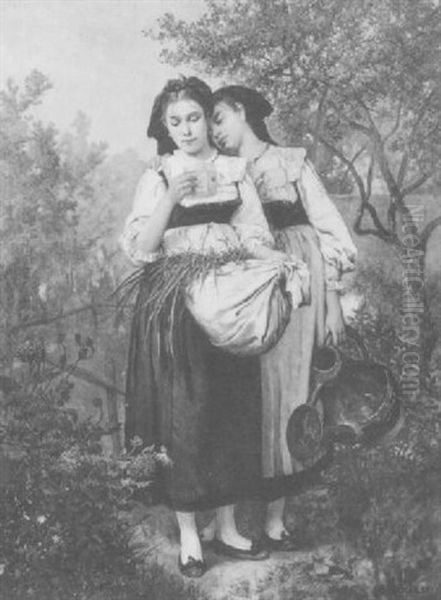 Deux Jeunes Alsaciennes Au Jardin by Camille Alfred Pabst