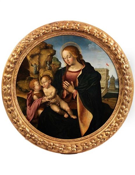 Madonna Mit Kind Und Heiligen Johannes Sowie Heiligem Franziskus, Der Die Stigmata Empfangt Oil Painting by Girolamo Del Pacchia