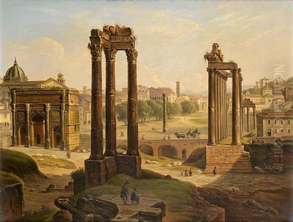 A View Of The Roman Forum From The Capitoline Hill Oil Painting by Michelangelo Pacetti