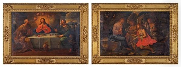 Repas A Emmaus & Le Christ Servi Par Les Anges (2 Works) Oil Painting by Francisco Pacheco