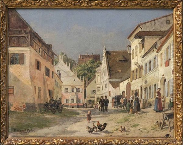 Belebte Dorfstrase Oil Painting by Ferdinand Pacher