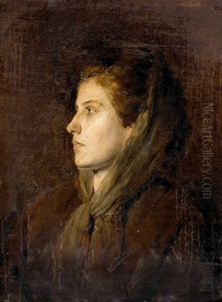 Bildnis Einer Frau Mit Kopfschal Oil Painting by Ferdinand Pacher