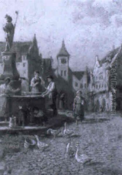 Am Marktbrunnen Einer Mittelalterlichen Stadt Oil Painting by Ferdinand Pacher