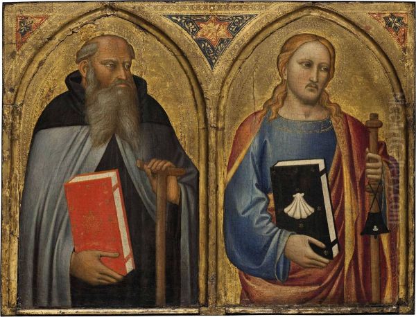 The Master Of The Misericordia Saint Anthony Abbot And Saint James The Greater Tempera And Gold On Panel 16 1/8 X 21Â¼ In Oil Painting by James Alfred Anthony Bland