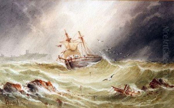 Shipping Off A Coast Oil Painting by John Francis Bland