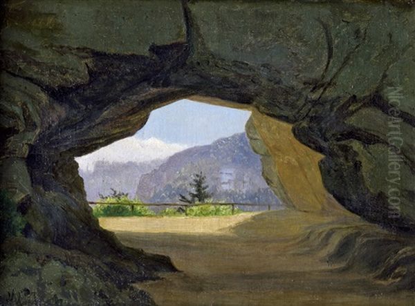 Blick Durch Das Felsentor Kuhstall In Der Sachsischen Schweiz Oil Painting by Wilhelm Pacht