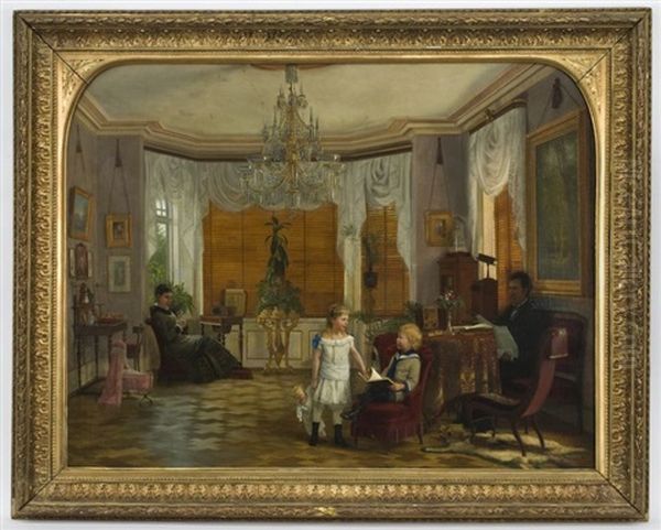 Children And Their Parents In The Study Oil Painting by Wilhelm Pacht