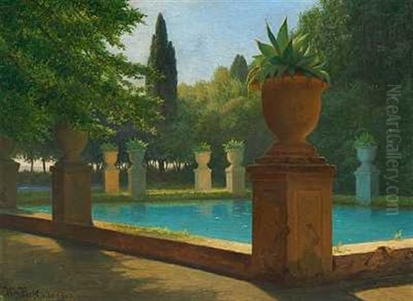 Laghetto Azzuro I Villa D Estes Have Oil Painting by Wilhelm Pacht