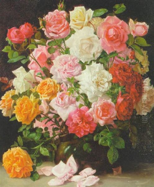 Brogede Roser I En Vase Oil Painting by Wilhelm Pacht