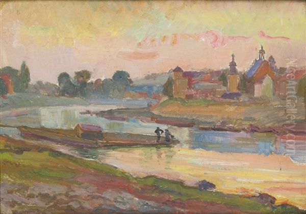 Vistula In Cracow Oil Painting by Stanislaw Paciorek