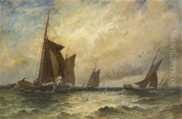 Boats At Sea Oil Painting by Edward Packbauer