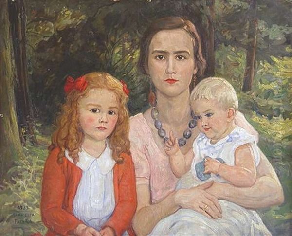 Mutter Mit Zwei Kindern Oil Painting by Cornelia Paczka Wagner