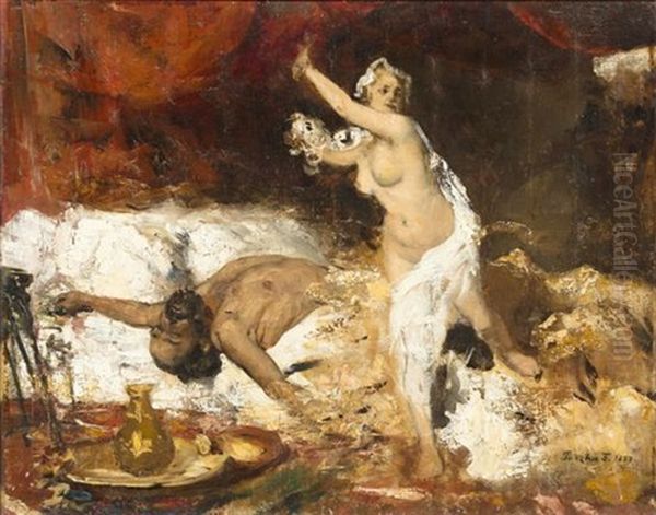 Judith And Holofernes Oil Painting by Ferencz (Franz) Paczka