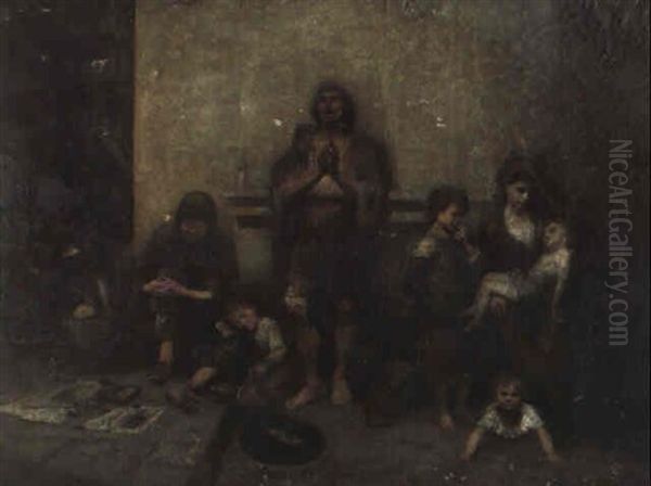 Hunger Und Leiden Einer Fluchtlingsfamilie Oil Painting by Ferencz (Franz) Paczka