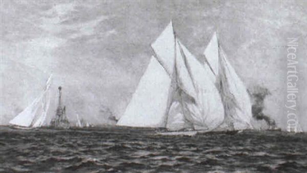 Britannia Racing At Cowes Oil Painting by Charles Murray Padday