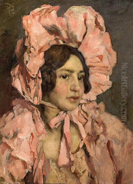 Girl In A Pink Dress Oil Painting by Paul Paede