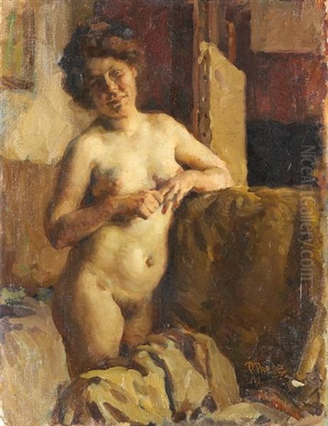 The Artist's Model (+ A Reclining Nude, Lrgr; 2 Works) Oil Painting by Paul Paede