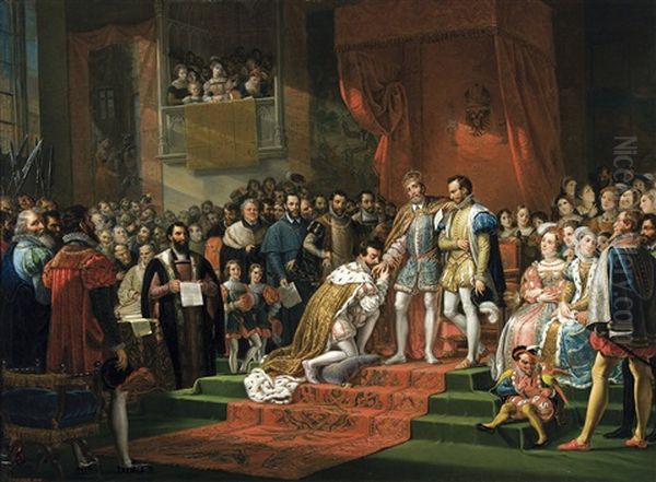 L'abdication De Charles Quint En 1555 (1836) Oil Painting by Joseph Paelinck