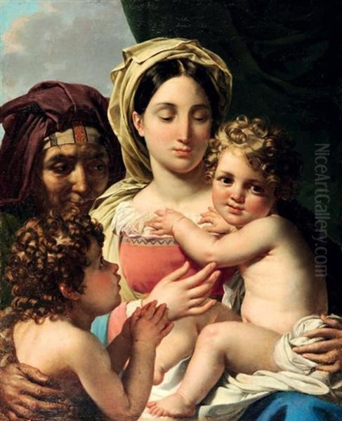 Vierge A L'enfant Avec Sainte Anne Et Jean-baptiste Oil Painting by Joseph Paelinck