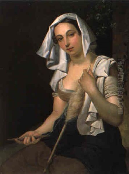 De Spinster Oil Painting by Joseph Paelinck