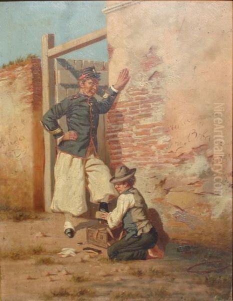 Soldado Y Lustrabotas Oil Painting by Juan Luis Blanes