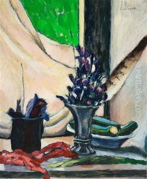 Stilleben Mit Blumenvase Und Zucchinischale Oil Painting by Paul Paeschke