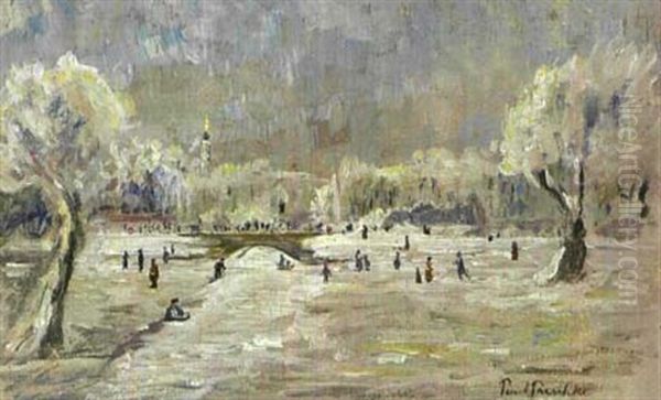 Blick In Den Verschneiten Berliner Tiergarten, Im Hintergrund Die Siegessaule Oil Painting by Paul Paeschke